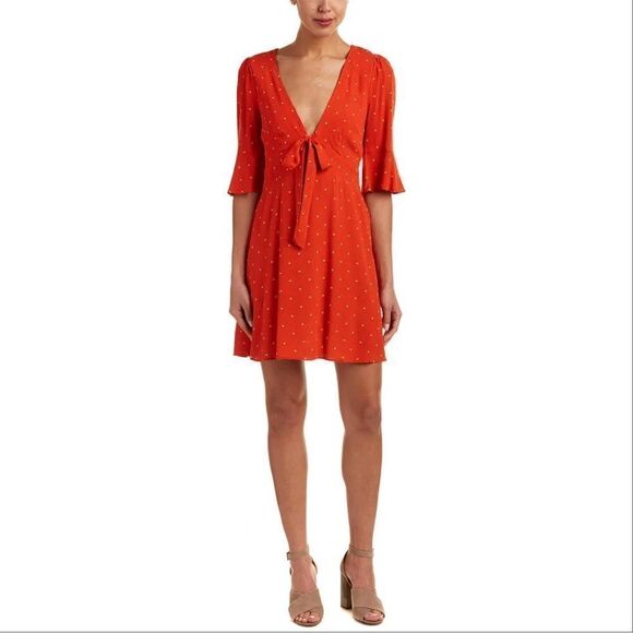 Free People All Yours Polkadot Flounce Sleeve Mini Dress Orange V Neck 4 - Picture 15 of 15